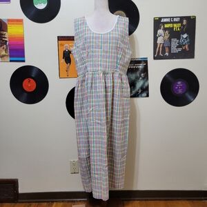 Vintage Bright Multicolor Plaid Maxi Dress